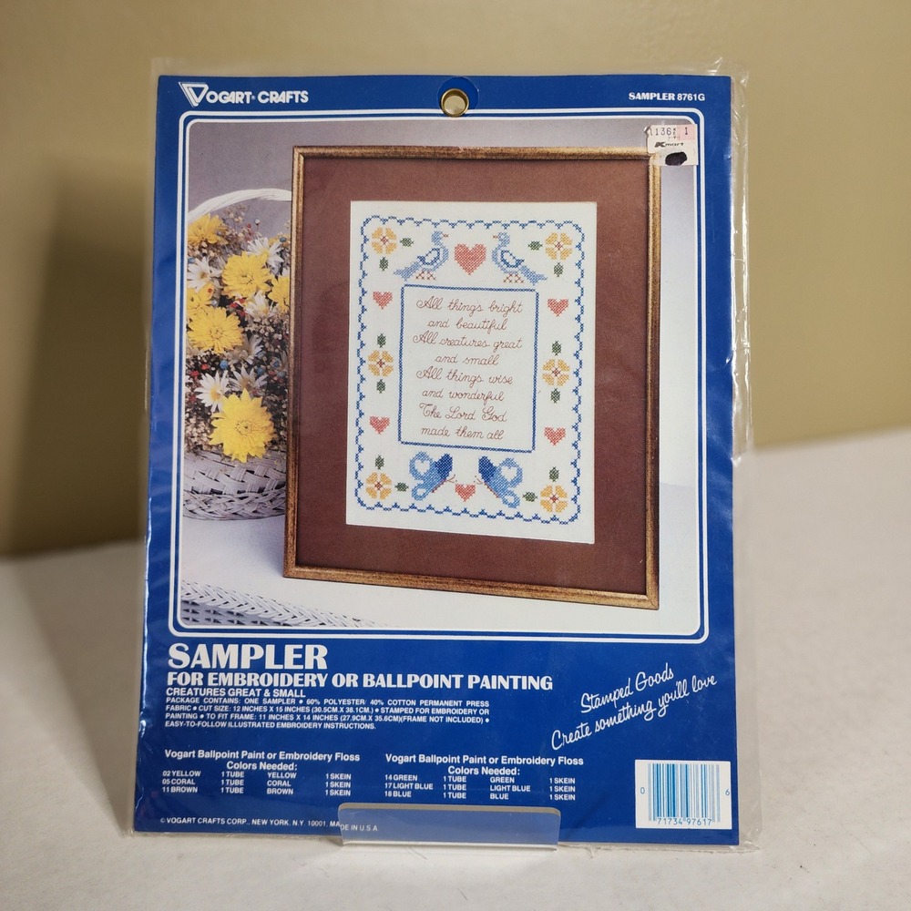 Vogart Embroidery Sampler 8761G All Things Bright & Beautiful Vintage New Spot